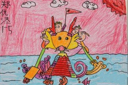 端午节赛龙舟图片儿童画-齐头并进的龙舟