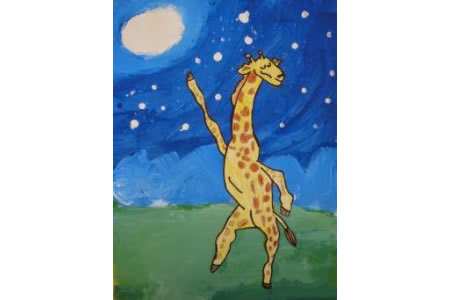 月光下跳舞的长颈鹿国外水彩画在线欣赏