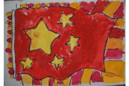 国旗在我心中飘扬,有关国庆节儿童画作品