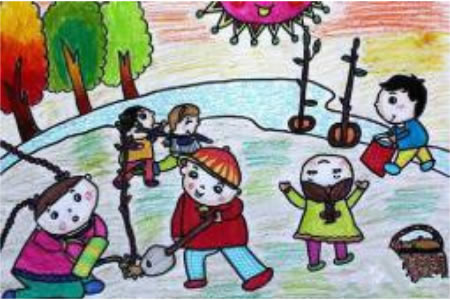 小学生植树节绘画作品之欢乐的植树节