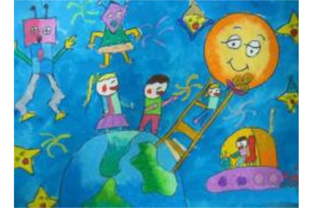 中秋节主题儿童画-中秋节去看月亮