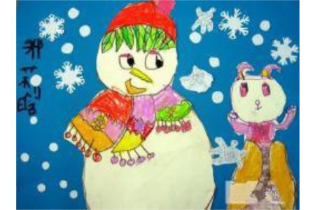 关于冬天的儿童画-我堆的小雪人