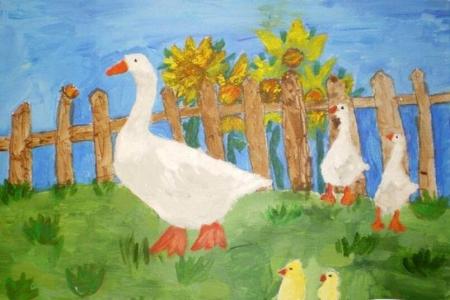 鹅妈妈和小鹅动物绘画作品欣赏