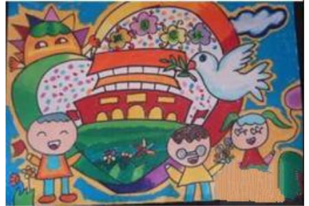 国庆节主题儿童画-和平鸽飞过