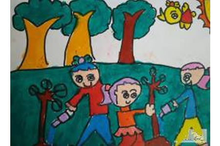 植树节幼儿绘画作品之郊外种树记