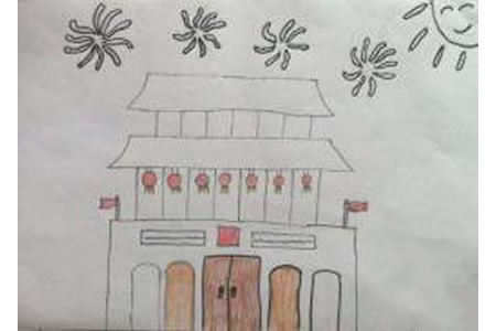 幼儿园简单的国庆节铅笔画图片：天安门