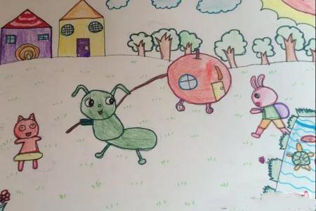 小蚂蚁运苹果五一劳动节绘画作品欣赏