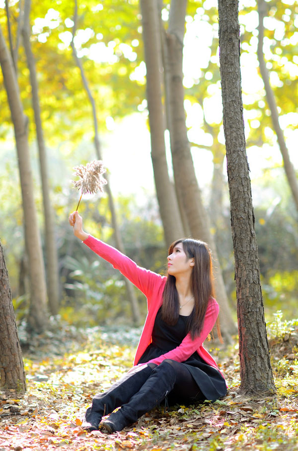 点击大图看下一张：梧桐秋叶下的清纯可爱美女2