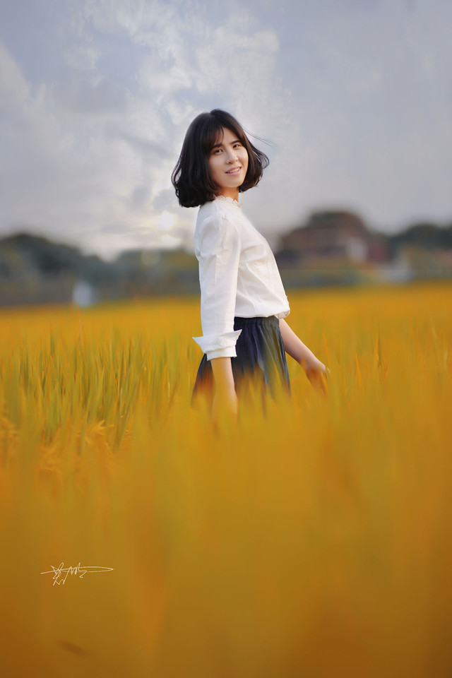 点击大图看下一张：秋日稻田里的文艺姑娘5