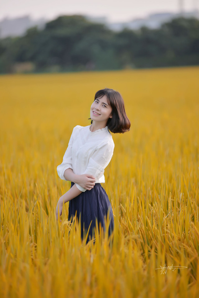 点击大图看下一张：秋日稻田里的文艺姑娘2
