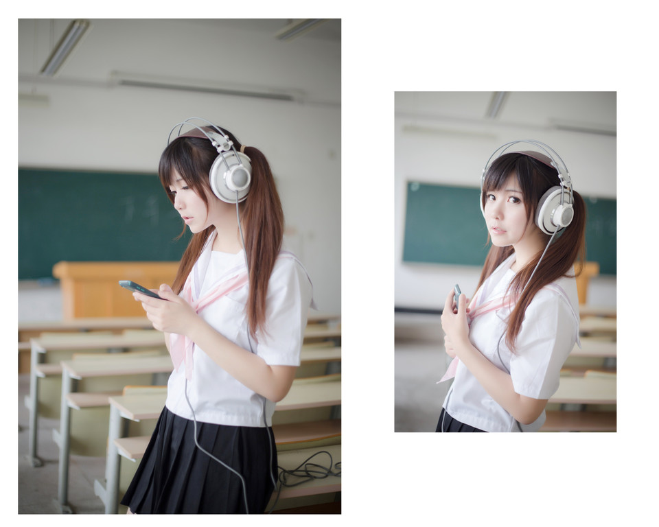 点击大图看下一张：教室里静静的享受音乐的少女3