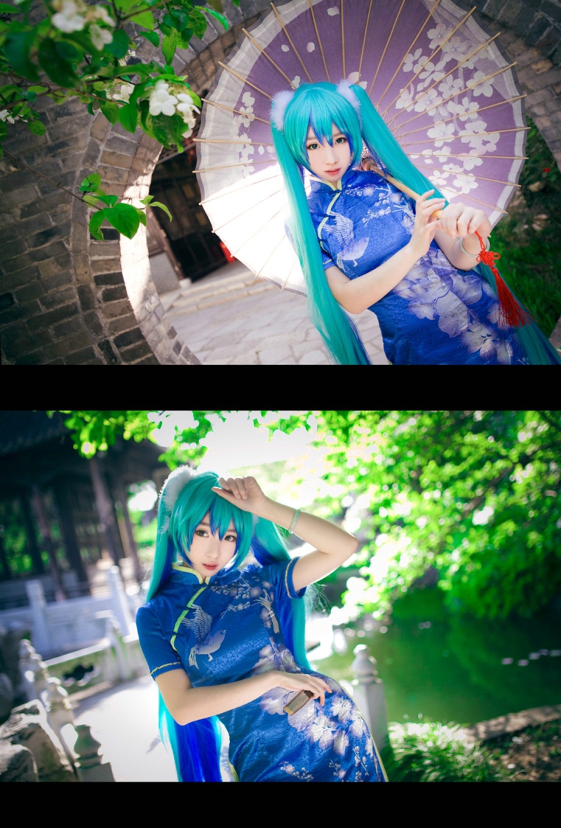 点击大图看下一张：VOCALOID双马尾古风萝莉初音未来旗袍cos