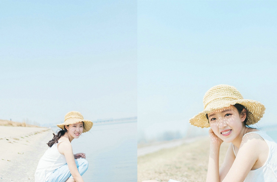 点击大图看下一张：夏日阳光下的草帽少女青春活力