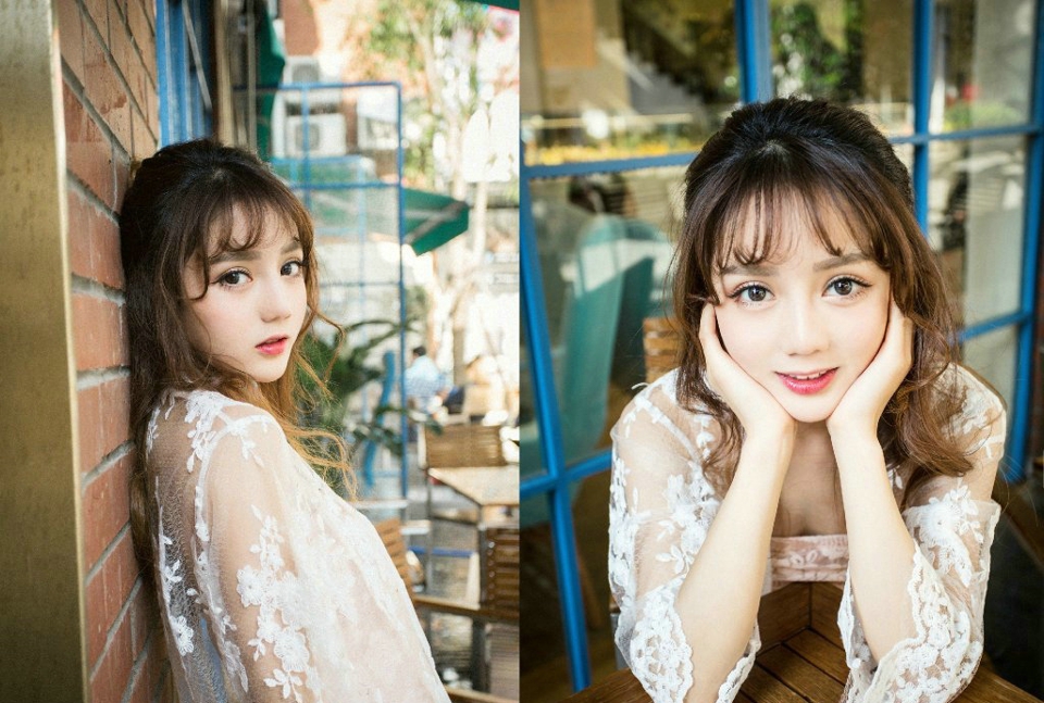 点击大图看下一张：可爱妹子蕾丝外套精致五官似洋娃娃