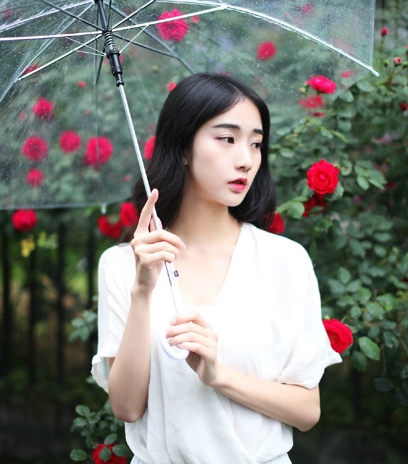 点击大图看下一张：白皙玫瑰少女雨季玫瑰园浪漫写真