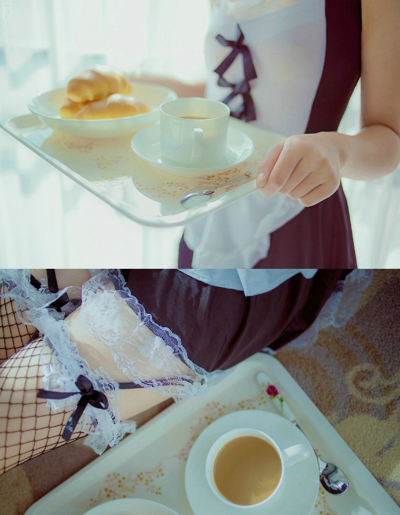 点击大图看下一张：可爱妹子女仆制服蛋糕咖啡性感甜美
