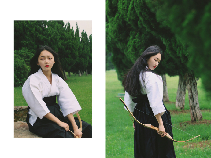 点击大图看下一张：桔梗少女手持日式弓箭帅气逼人
