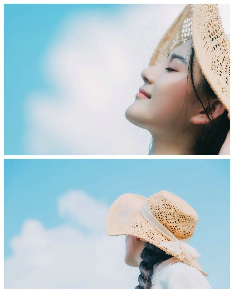 点击大图看下一张：骄阳下的草帽气质美女麻花辫纯净温柔