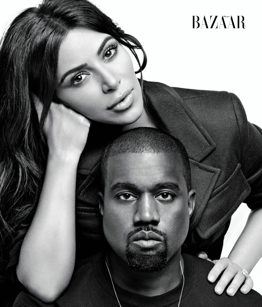 点击大图看下一张：Kanye & Kim夫妇共同登上Bazaar金九封面
