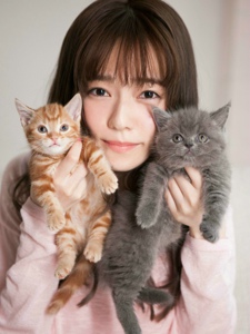 日本女神岛崎遥香和小猫咪的甜美写真
