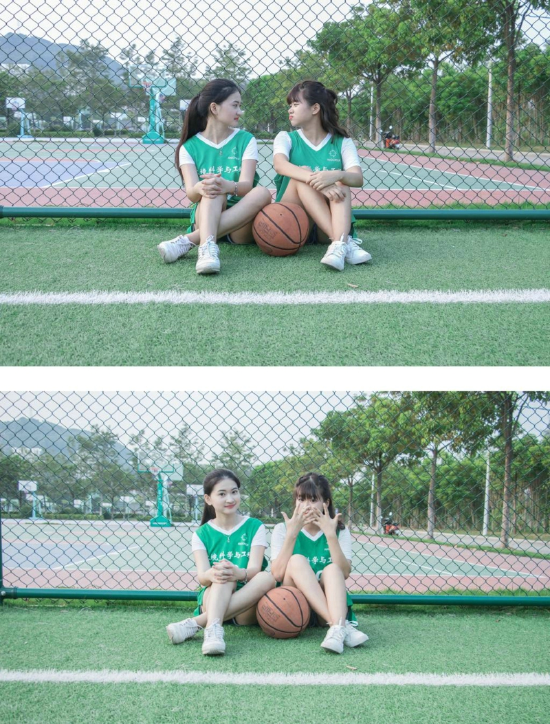 点击大图看下一张：校园篮球姐妹花阳光运动活力十足