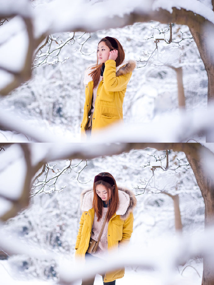 点击大图看下一张：甜美可爱的冬季少女羽绒服也包裹不住的高颜值