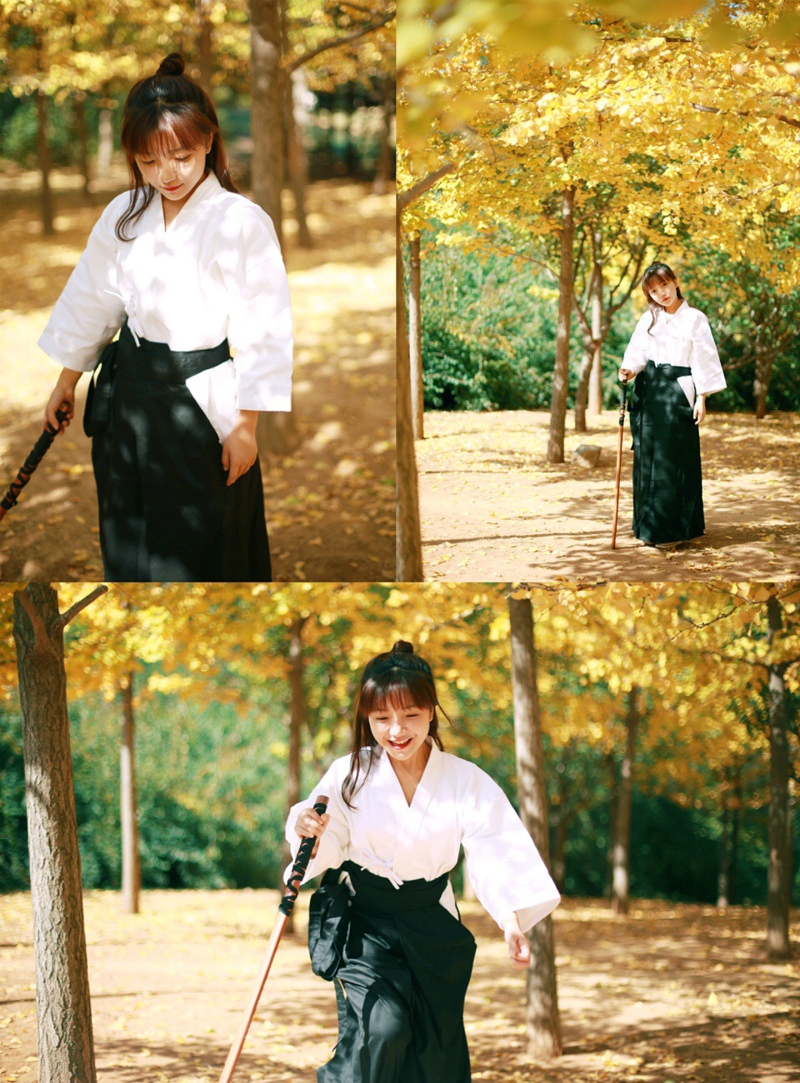 点击大图看下一张：深秋枫林内的剑道少女清爽可人