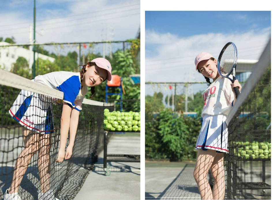 点击大图看下一张：阳光下的网球少女俏皮灿烂笑容