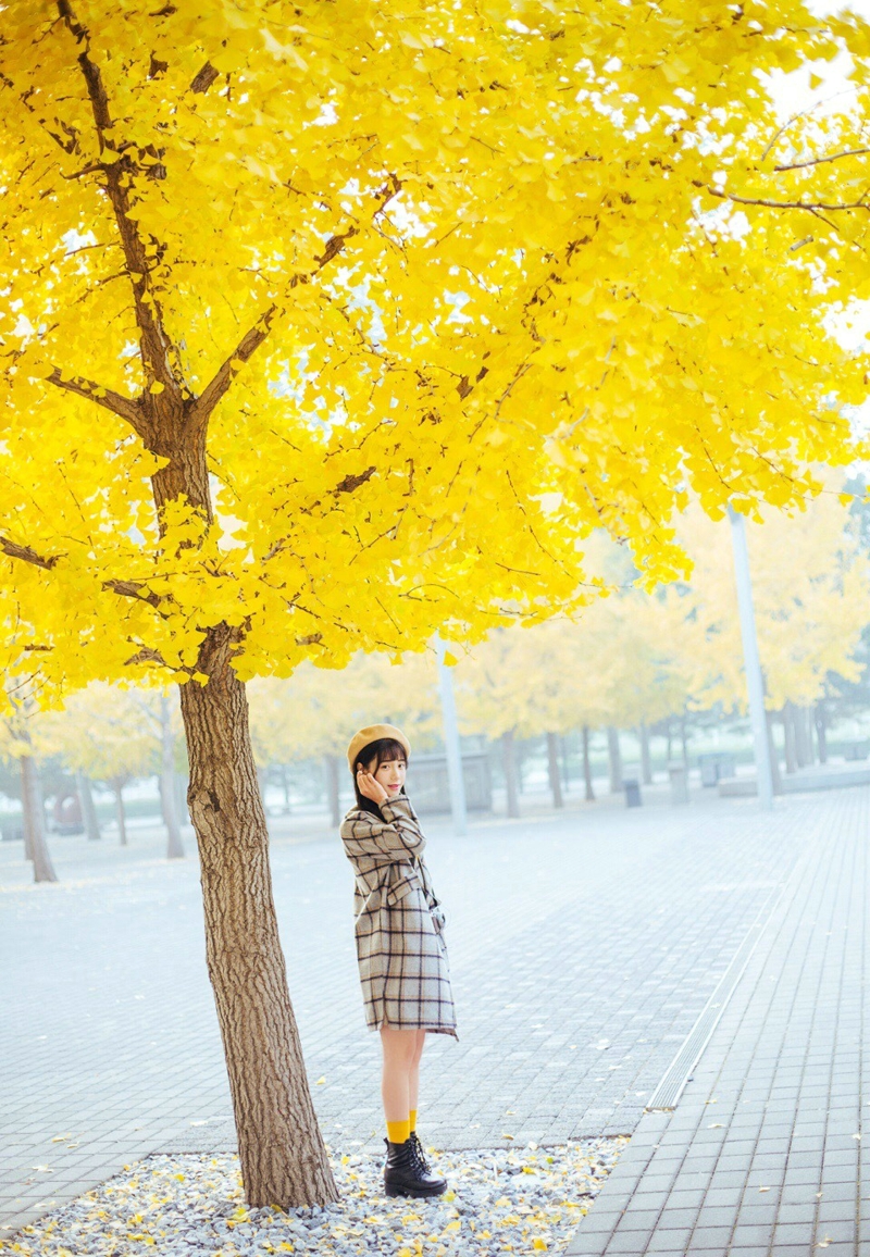 点击大图看下一张：英伦风可爱姑娘秋天落叶中甜美写真