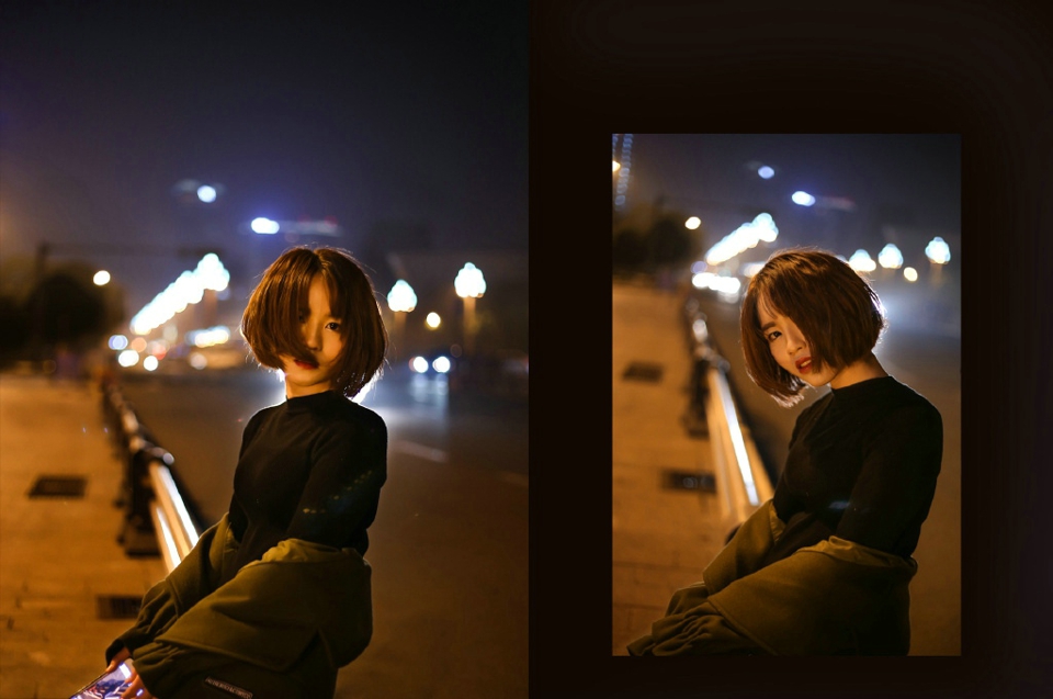 点击大图看下一张：夜晚街头上的风衣美女短发气质寂寞写真