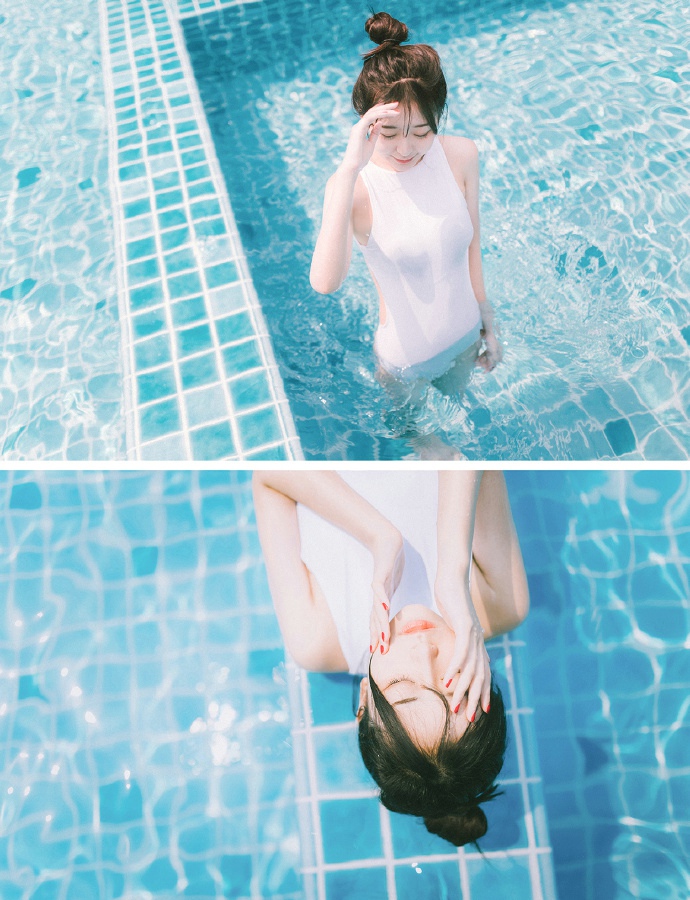 点击大图看下一张：清新美女阳光泳池写真唯美动人