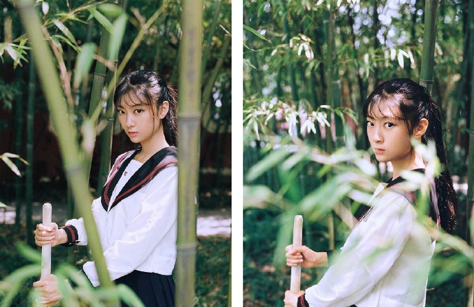 点击大图看下一张：阳光森系竹棍少女制服温馨气质写真