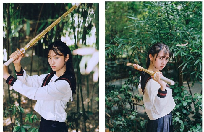 点击大图看下一张：阳光森系竹棍少女制服温馨气质写真