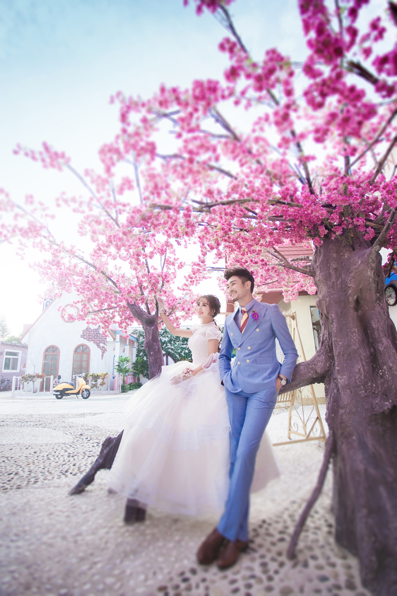 点击大图看下一张：桃树下的浪漫爱情 婚纱摄影
