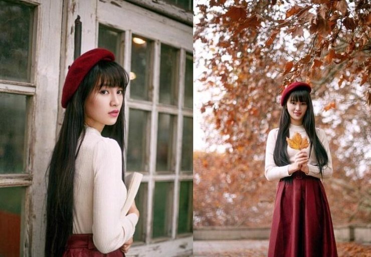 点击大图看下一张：武大女神黄灿灿清新复古写真 嘴角含笑