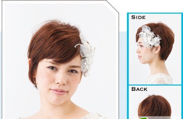 点击大图看下一张：短发新娘发怎么搭配发饰好看 波波头盘发扎发美美哒