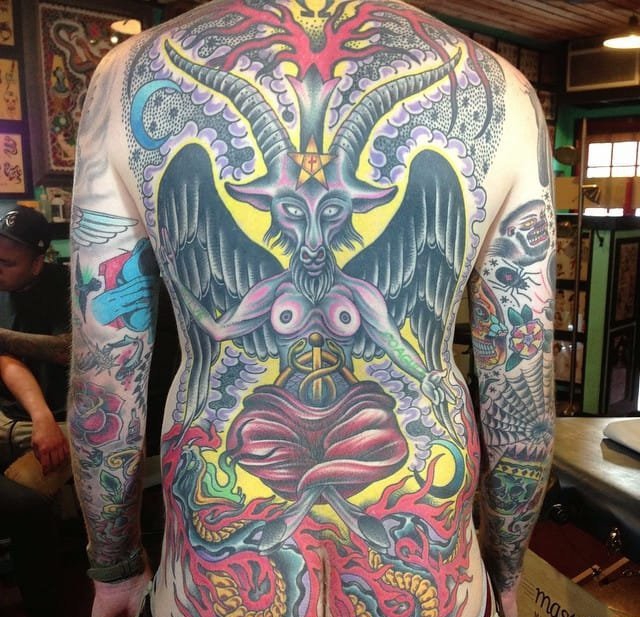 点击大图看下一张：12款黑暗的羊头恶魔（巴弗灭）纹身图片