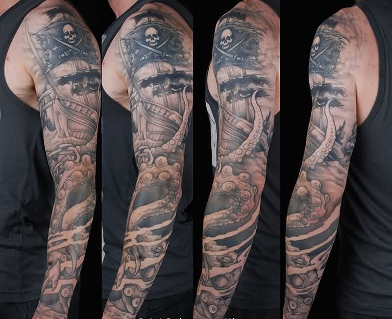 点击大图看下一张：20款各种风格的男性花臂纹身图案