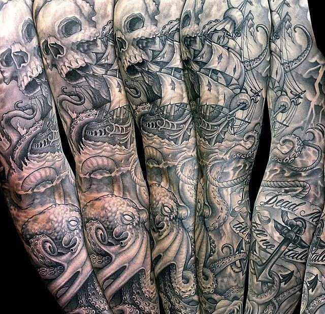点击大图看下一张：20款各种风格的男性花臂纹身图案