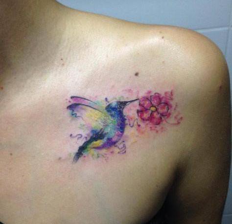 点击大图看下一张：多款女孩喜爱的蜂鸟纹身图案