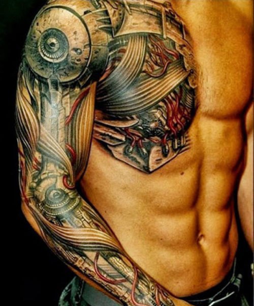 点击大图看下一张：男性帅气的花臂纹身图案