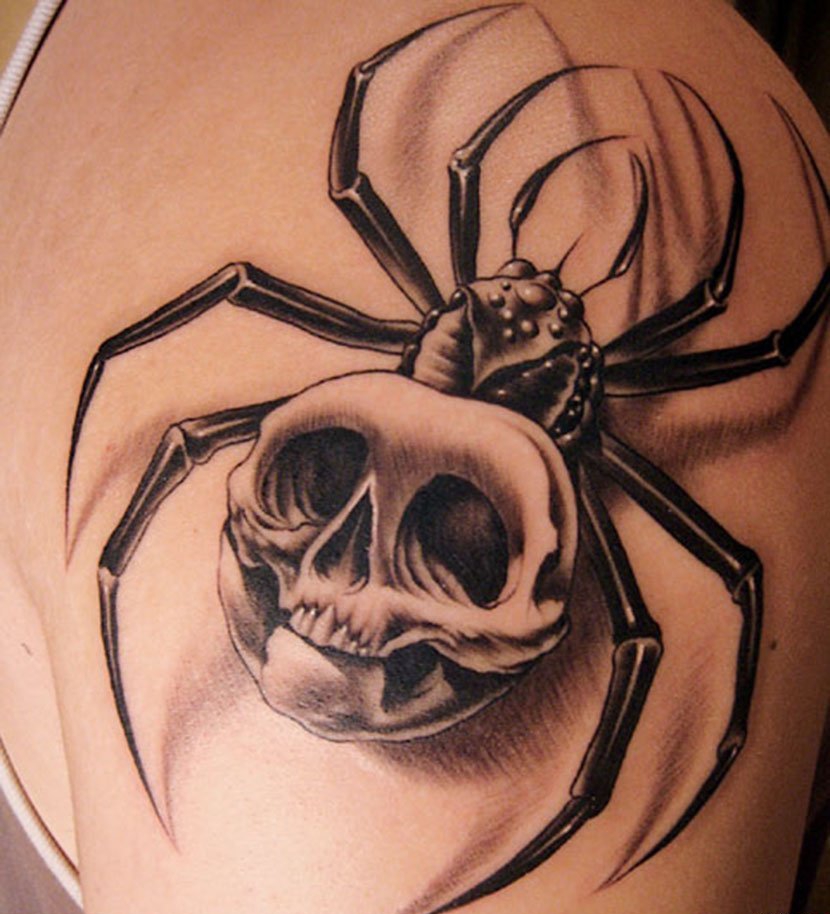 点击大图看下一张：恐怖的骷髅蜘蛛纹身图案