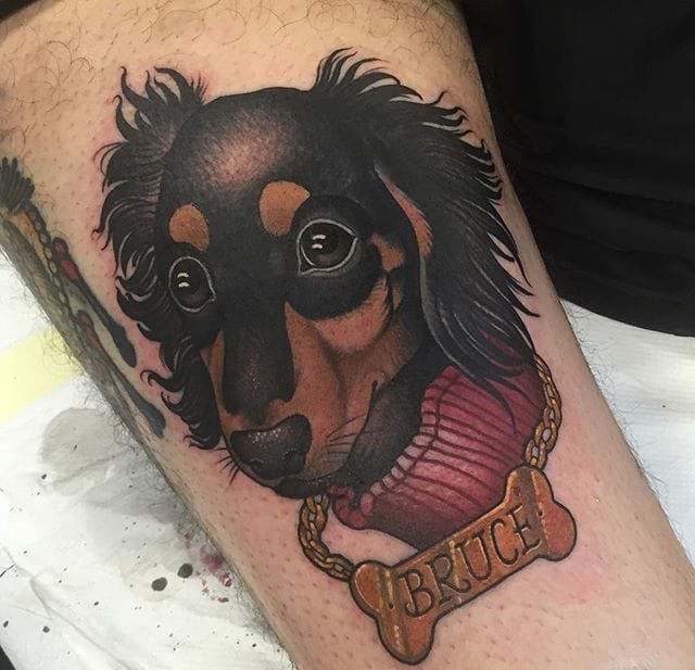 点击大图看下一张：可爱的宠物达克斯猎犬纹身图案