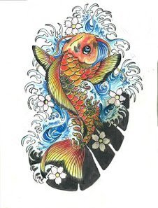 点击大图看下一张：几款锦鲤纹身图案手稿素材