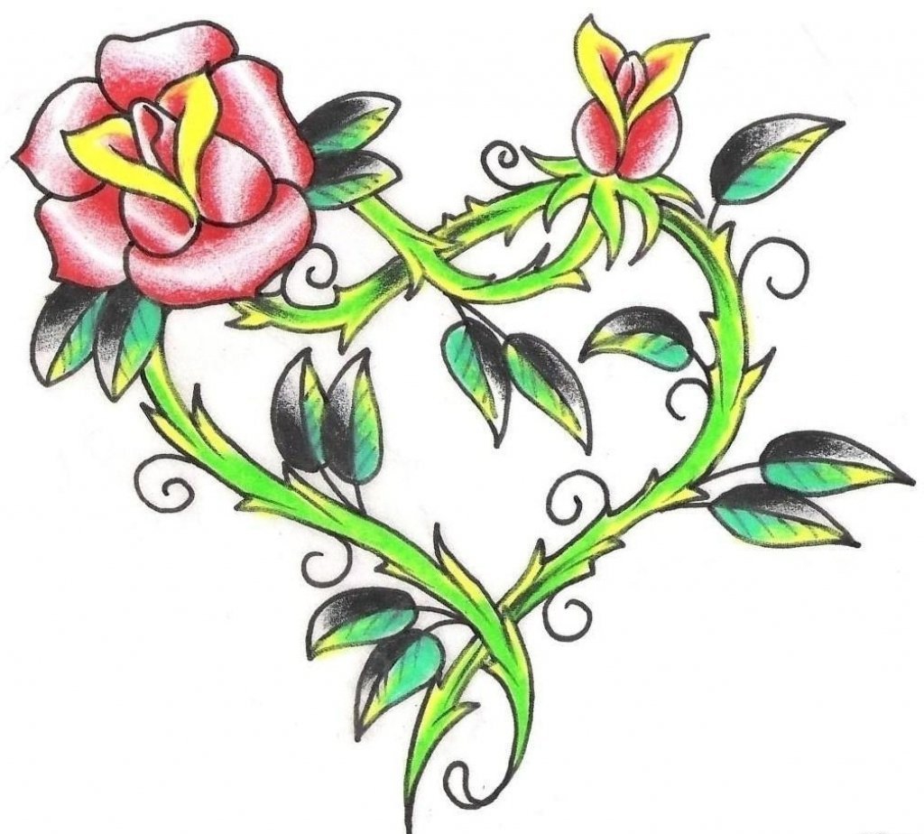 点击大图看下一张：漂亮的心形花卉纹身图片手稿