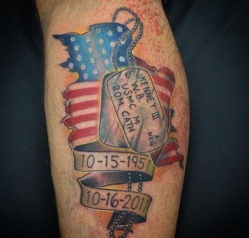 点击大图看下一张：战争主题下的美国国旗纹身图案