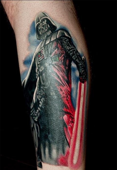 点击大图看下一张：星球大战里的面具人物形象绝地武士纹身图案