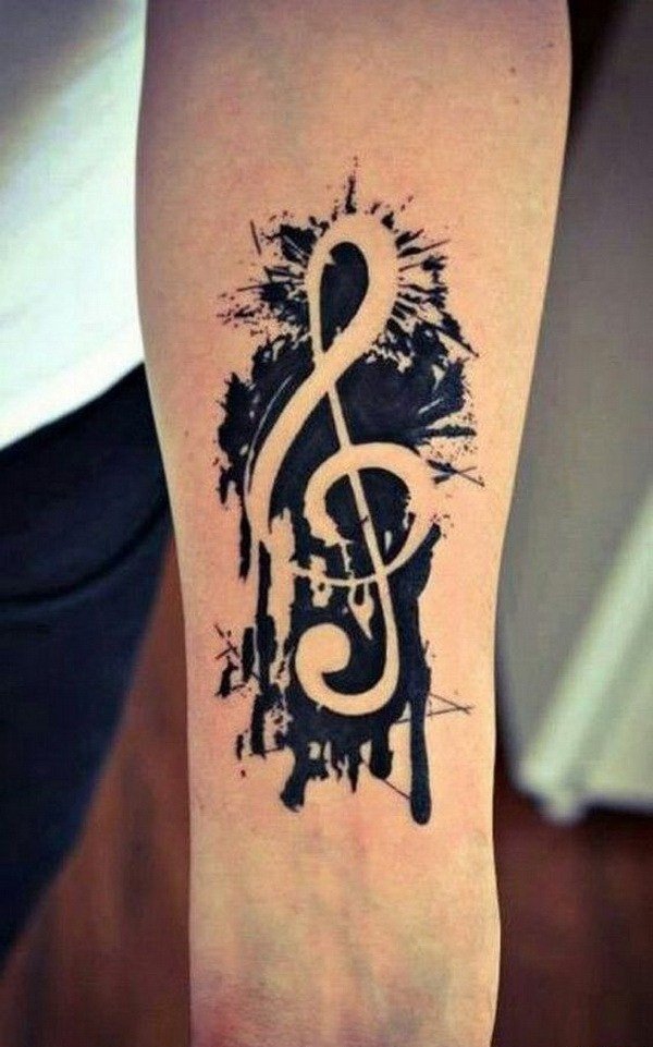 点击大图看下一张：多款帅气的音乐主题音符纹身图案