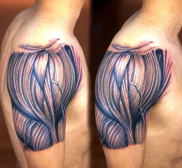 点击大图看下一张：男性血腥的肌肉外露纹身图案