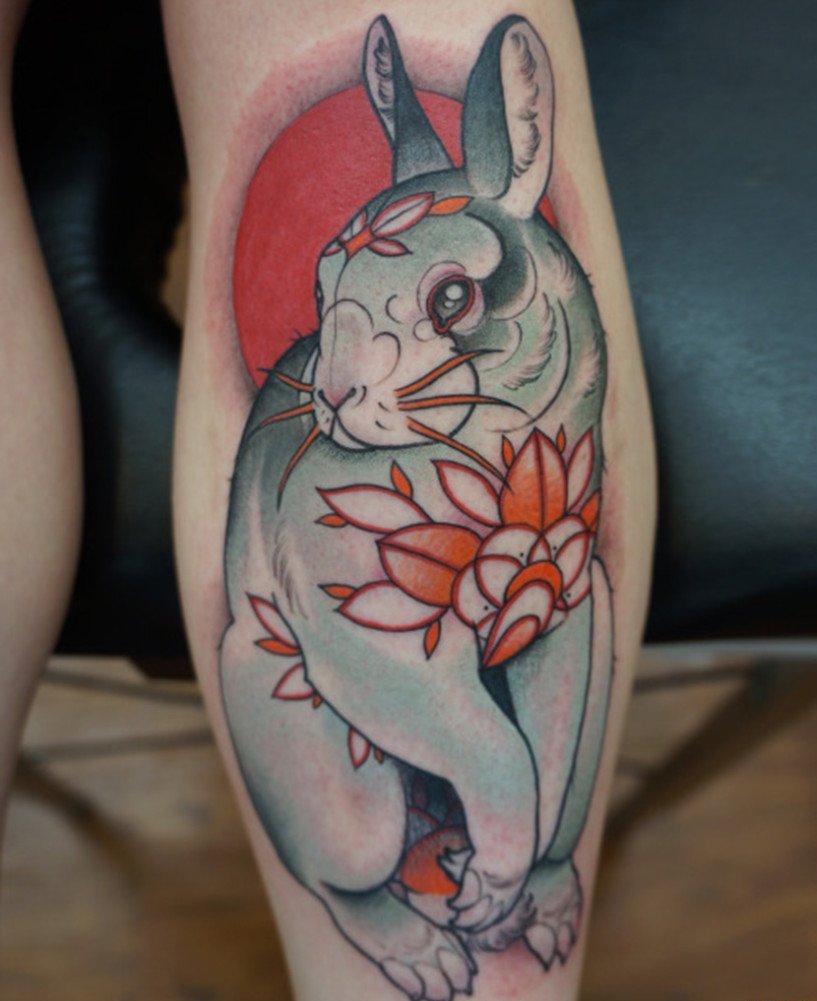 点击大图看下一张：多种风格可爱的兔子纹身图案